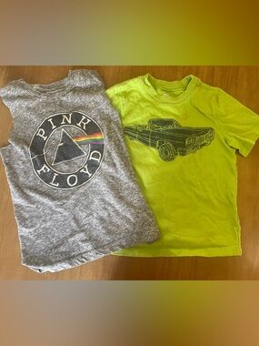 Kids Graphic Tee Pair - Gray Band Logo & Lime Car Print